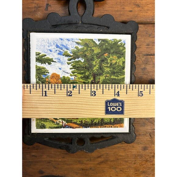 VTG Currier & Ives Cast Iron Trivets 1970s Autumn Cider Making & Old Homestead - Picture 9 of 10